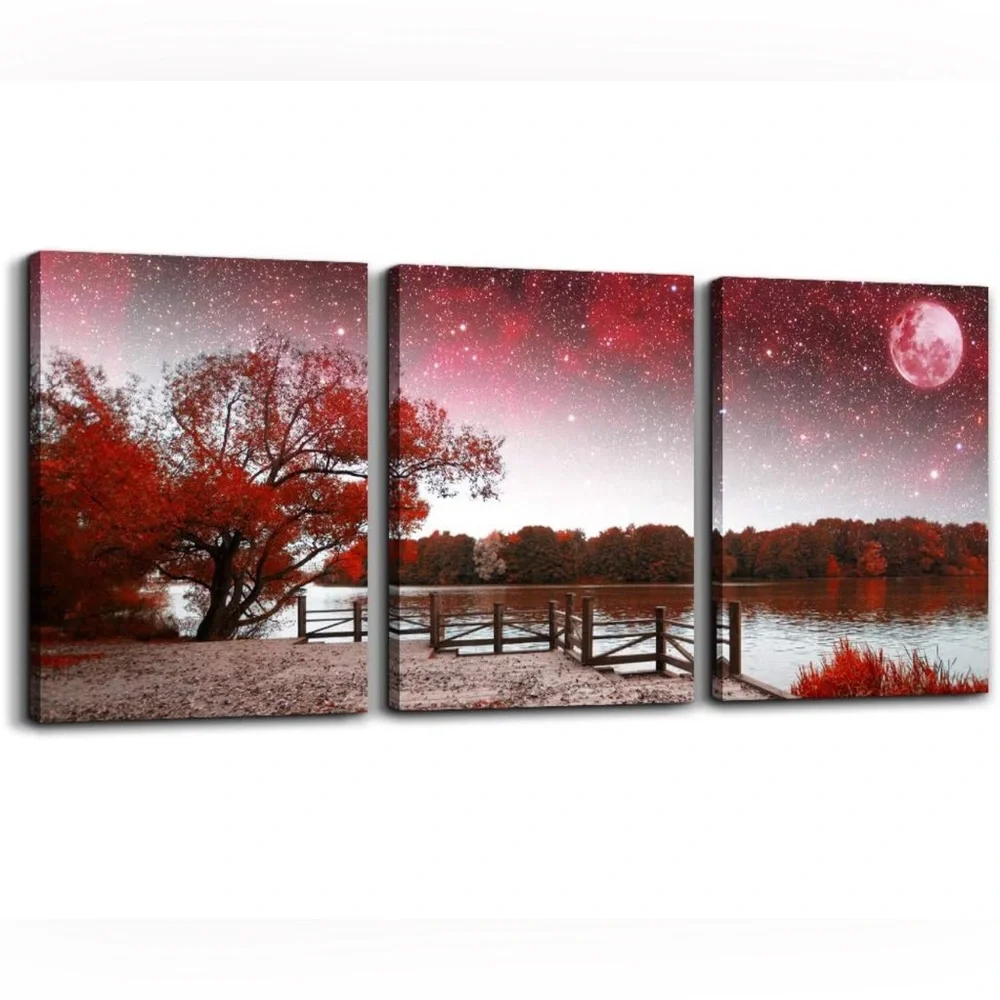 Mountain Landscape Abstract Painting Canvas Wall Art.  Size 12x16inches*3pcs